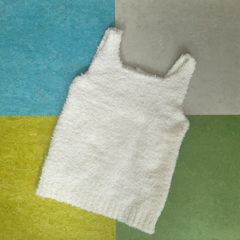Skims Size 8/10 Kids Cozy Scoop Neck Tank in Bone Kid Girl Fuzzy Top